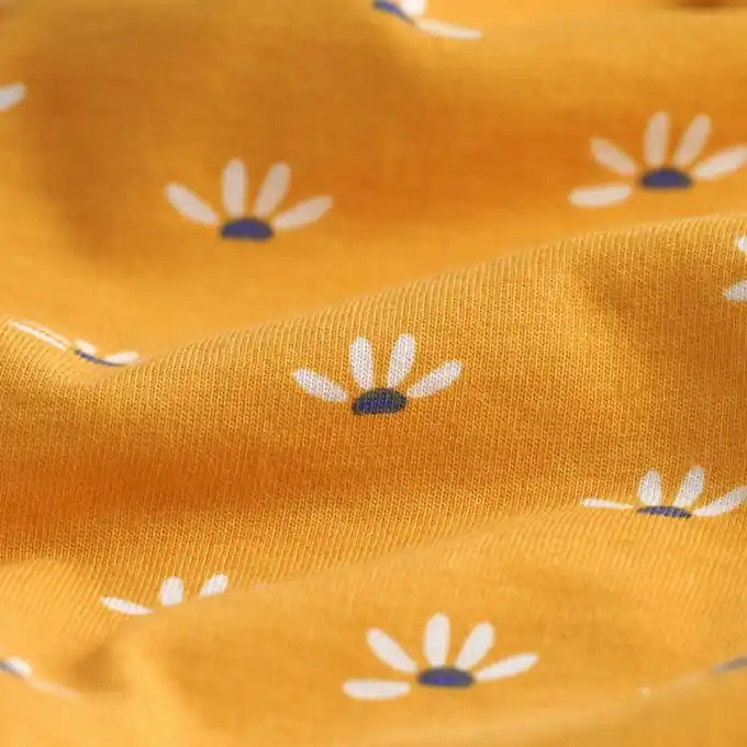 Schneller Versand Jersey Baumwolle Gänseblümchen Senfgelb