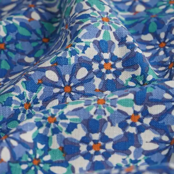 Dekostoff Slub Azulejos blau Solange Der Vorrat Reicht