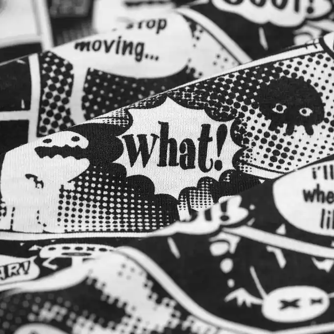 Geld-Zurück-Garantie Baumwolljersey Comic schwarz weiß