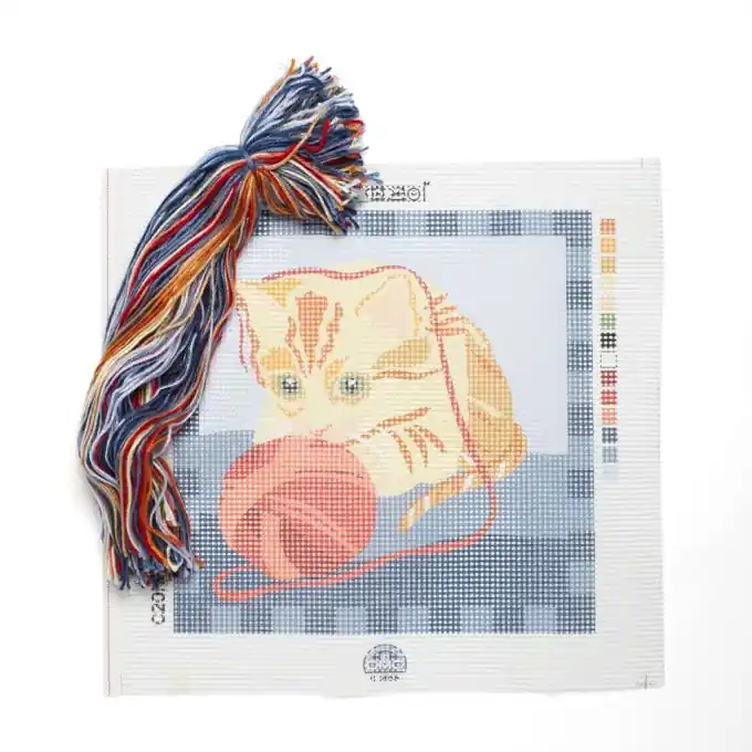 Sonderaktion Stickpackung Grobmaschig Katze mit Garn 40×40 cm