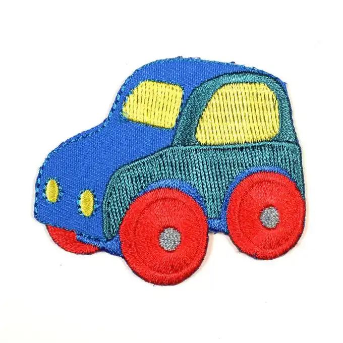 Bügelbild Auto blau Geprüft