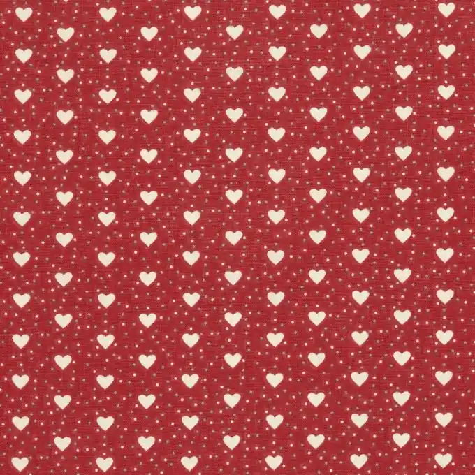 Mengenrabatt Cretonne-Stoff, rot mit kleinen weißen Herzen