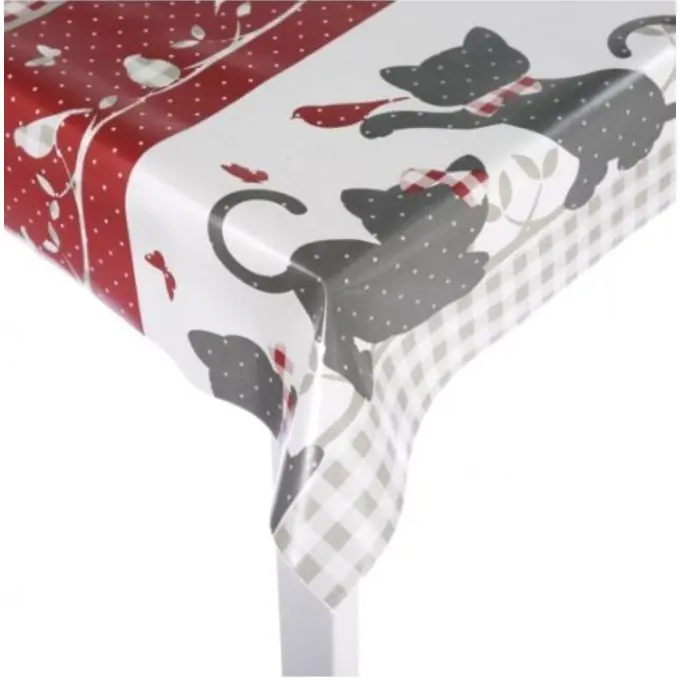 Wachstuch, rot, mit Kätzchen Preis Gesenkt