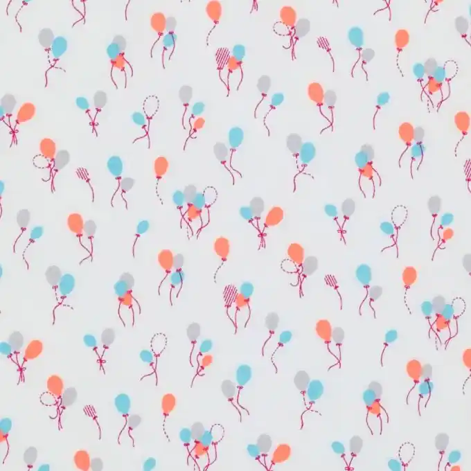 Echt Baumwollstoff mit neonrosa Ballonmuster