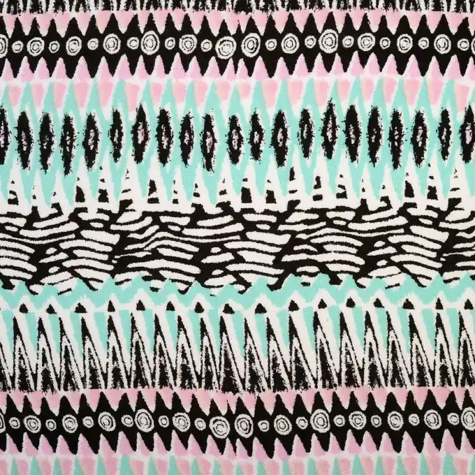 Ethno Viskosestoff Grün-Rosa 140cm Breit Kostenfreie Lieferung