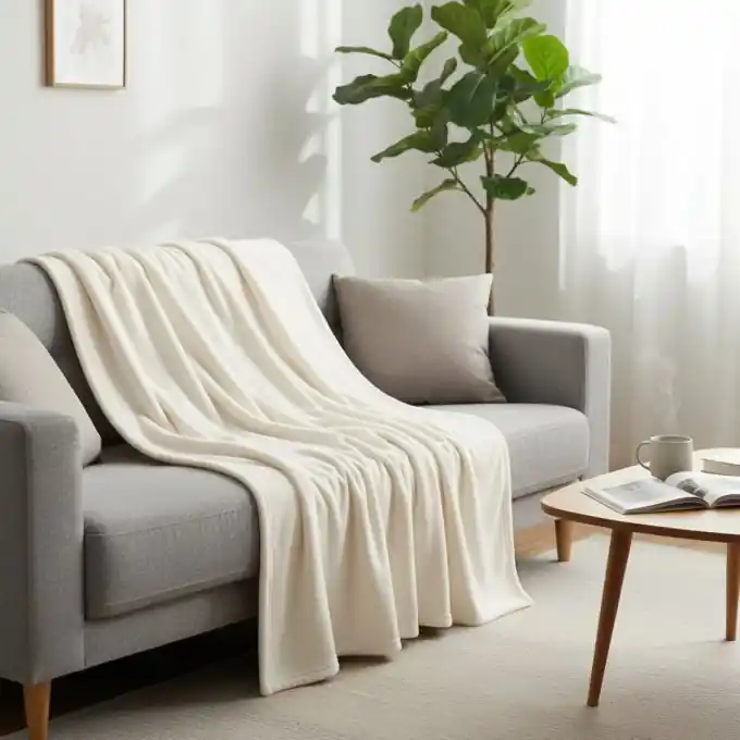 Flanell Plaid Ecru 220×240 cm Gemütliche Decke Kostenfreie Lieferung