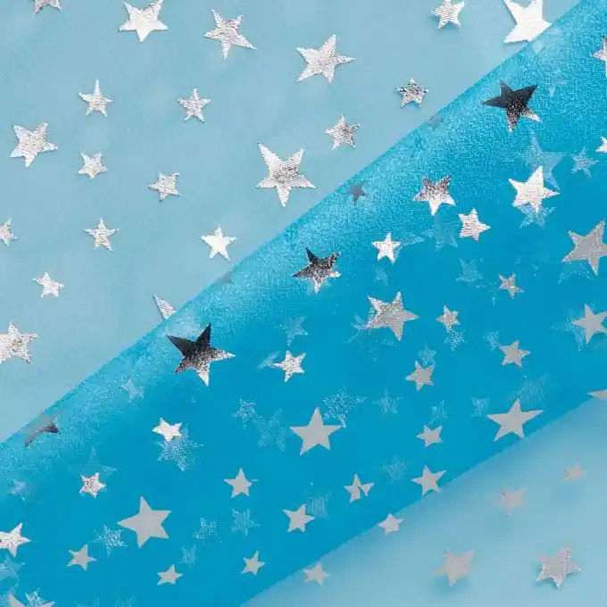 Jetzt Zugreifen Organza Stoff mit Silbersternen 150cm Breite