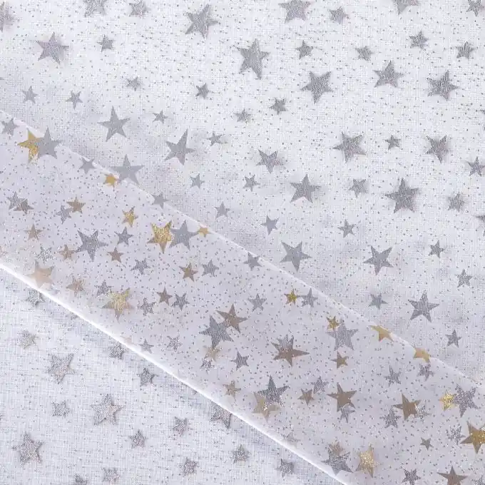 Wochenendangebot Organza-Voile mit goldenen und silbernen Sternen