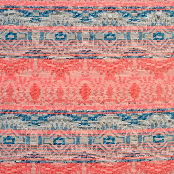 Jacquardstoff Ikat blau rosa fluo Geprüft