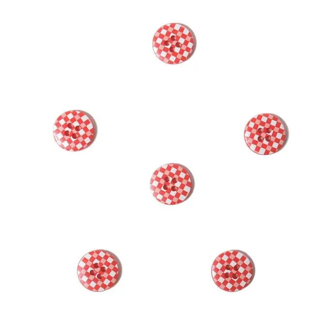 Knöpfe Vichy mit Punkten 18 mm weiß rot Kracherpreis