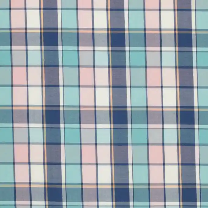 Karrierter Baumwollstoff blau rosa Markenware