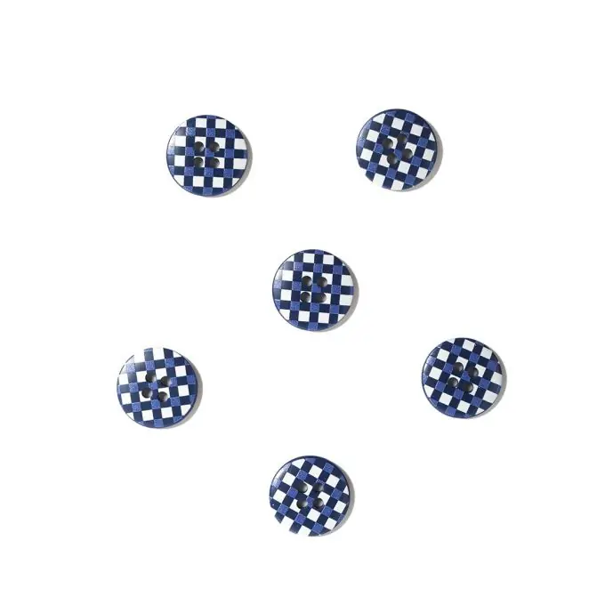 Knöpfe Vichy mit Punkten 18 mm weiß blau Neue Kollektion