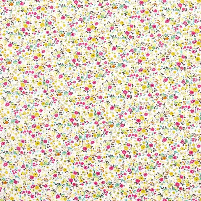 Popeline Blumen gelb rosa Geld-Zurück-Garantie