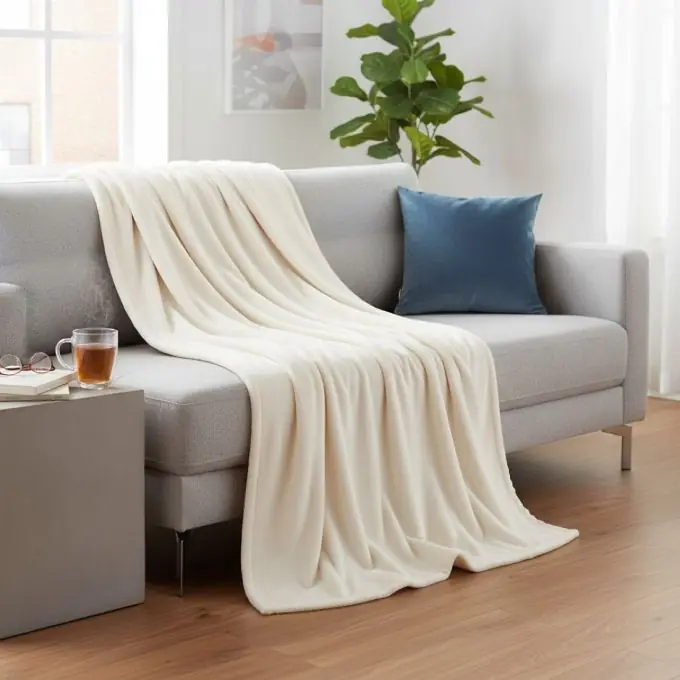 Flanelldecke Ecru 180×230 cm – Einfarbig Weich Kracherpreis