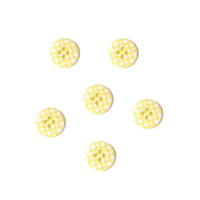 Knöpfe Vichy mit Punkten 18 mm gelb weiß Kostenloser Versand