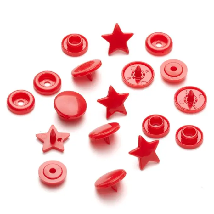 Markenprodukt Druckknöpfe Color Snaps, in Sternform und rund – Rot