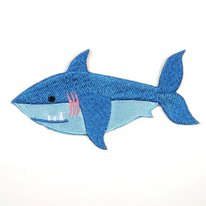 Bügelbild Hai-Motiv, blau Geld-Zurück-Garantie