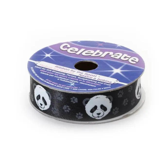 Schwarzes Satinband mit Pandamotiv, 16 mm x 3 m Günstig