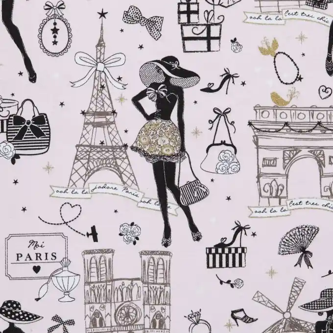 Exklusiv Köperstoff bedruckt, Paris rosa