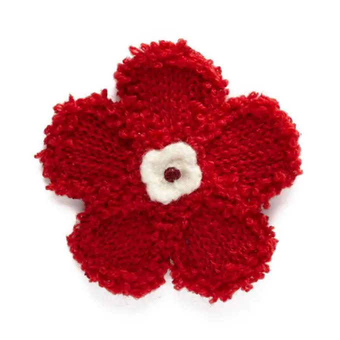 Original Bügelbild Strick Blumen Rot