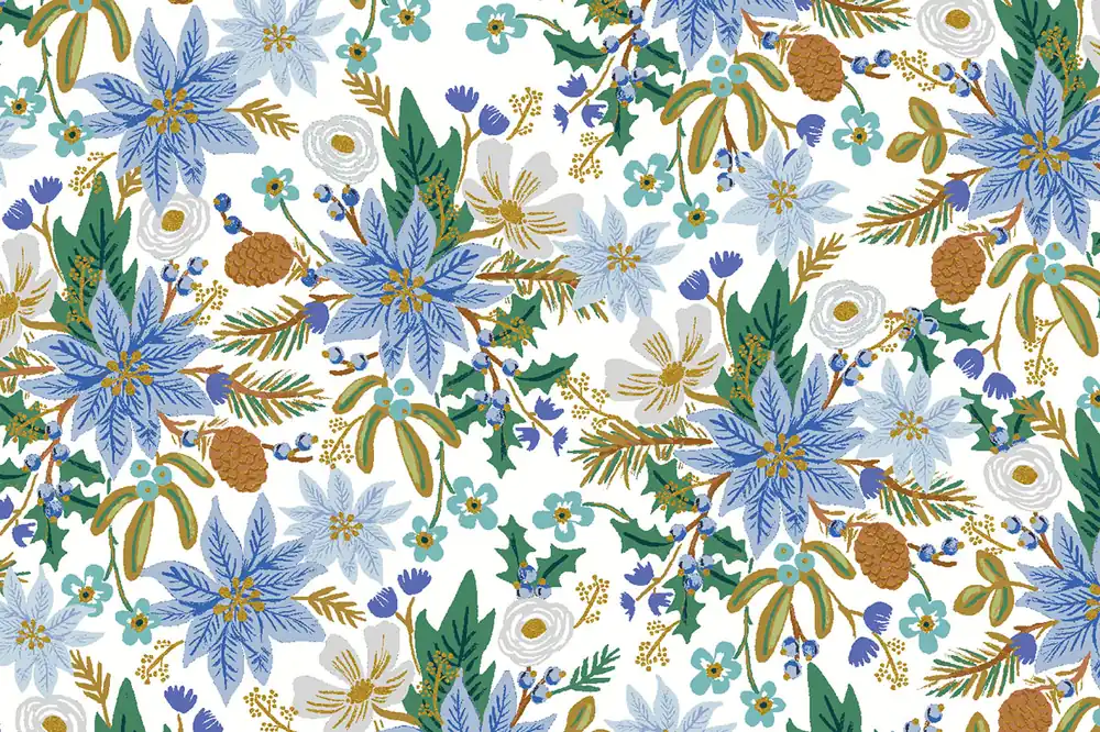 Sale Cotton and Steel Rifle Paper Holiday Classics Poinsettia Bouquet white metallic