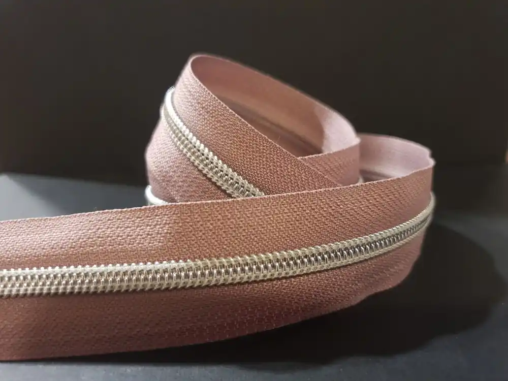 Neue Ware Reißverschluss metallisiert heide/silber breite Raupe