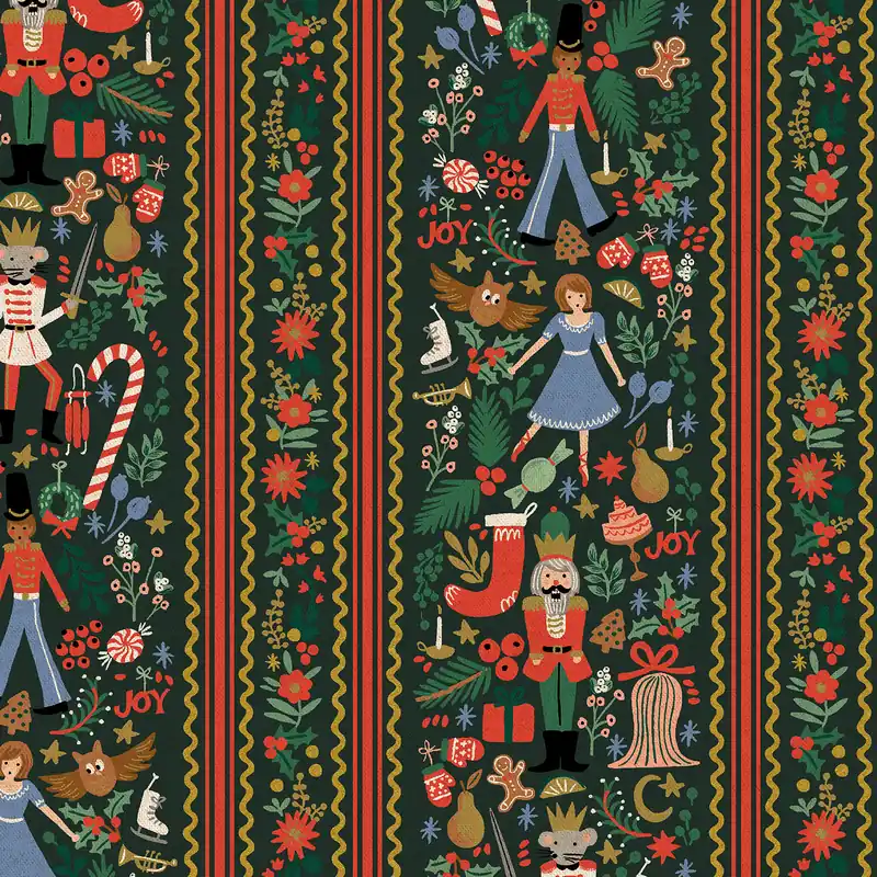 Rifle Paper Holiday Classics CANVAS Holly Jolly Nutcracker Evergreen and Gold Metallic Saisonangebot