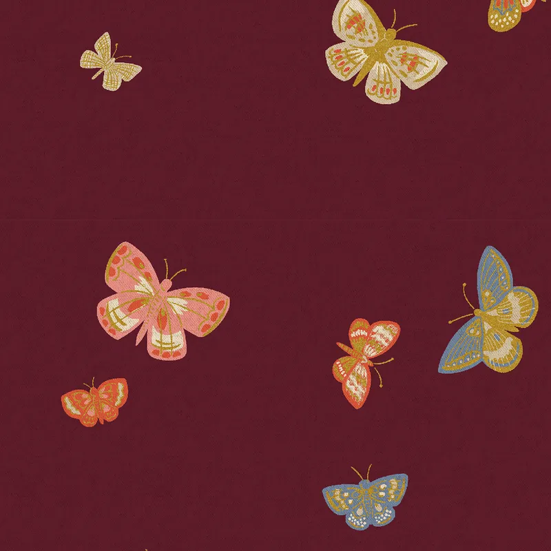 Heißes Angebot Rifle Paper English Rose Butterfly House Canvas Burgundy Metallic