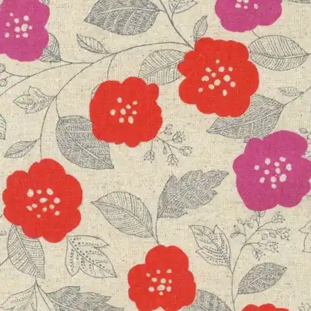 Flowers Cotton Flax Prints red Highlight