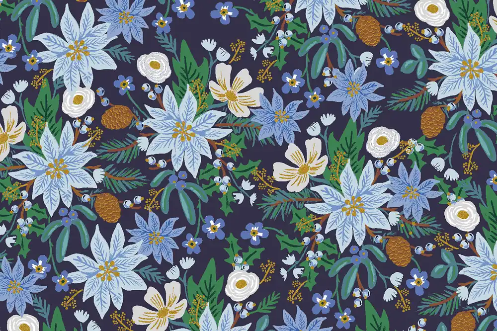 Beliebt Cotton and Steel Rifle Paper Holiday Classics Poinsettia Bouquet navy metallic