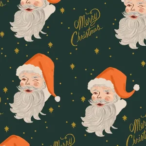 Highlight Cotton and Steel Rifle Paper Holiday Classics Santa evergreen metallic
