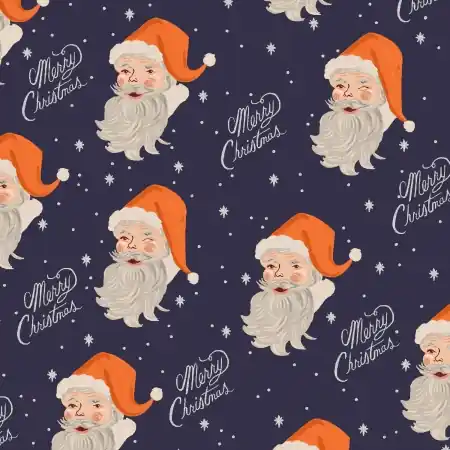 Cotton and Steel Rifle Paper Holiday Classics Santa navy metallic Top-Qualität