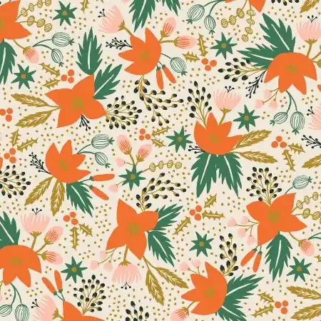 Cotton and Steel Rifle Paper Holiday Classics Poinsettia Cream Kostenfreie Lieferung