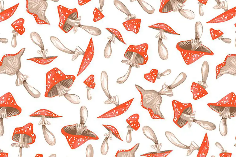 Frosty Forage Rae Ritchie Dear Stella Fabric Tossed Mushrooms white Markenware