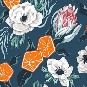 Preisknaller Frosty Forage Rae Ritchie Dear Stella Fabric Floral with Oranges Quartz