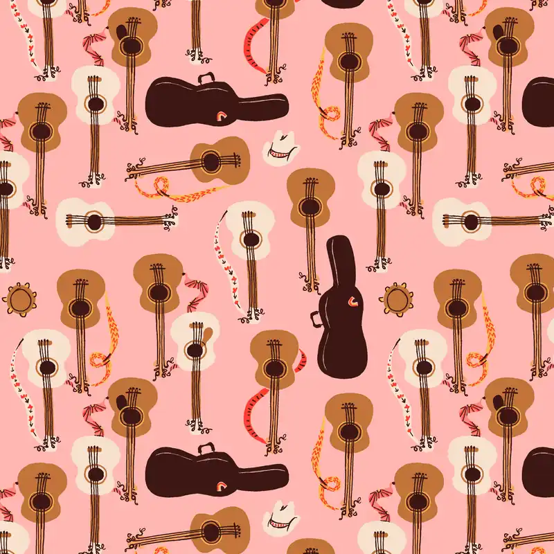 Heather Ross Far Far Away III Guitars Pink Sale