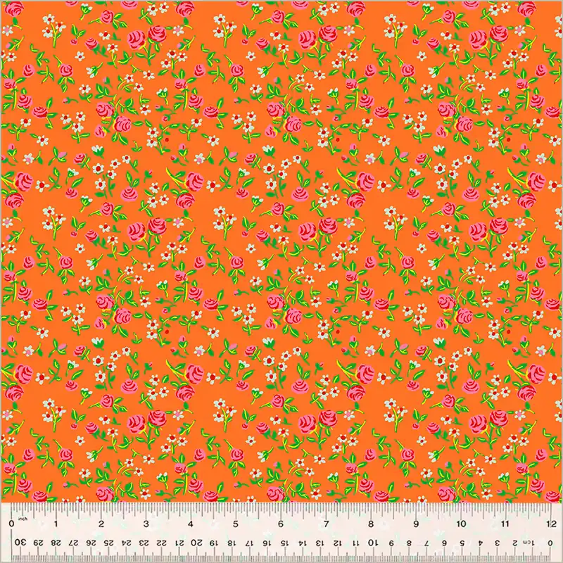 Original Heather Ross By Hand Mousy Floral Tangerine