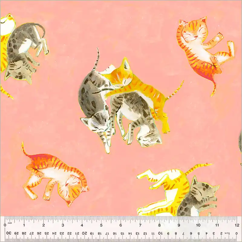 Heather Ross By Hand Barn Kittens Salmon Billig
