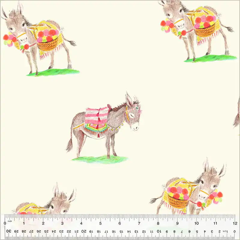 Sale Heather Ross By Hand CANVAS Burros Ivory