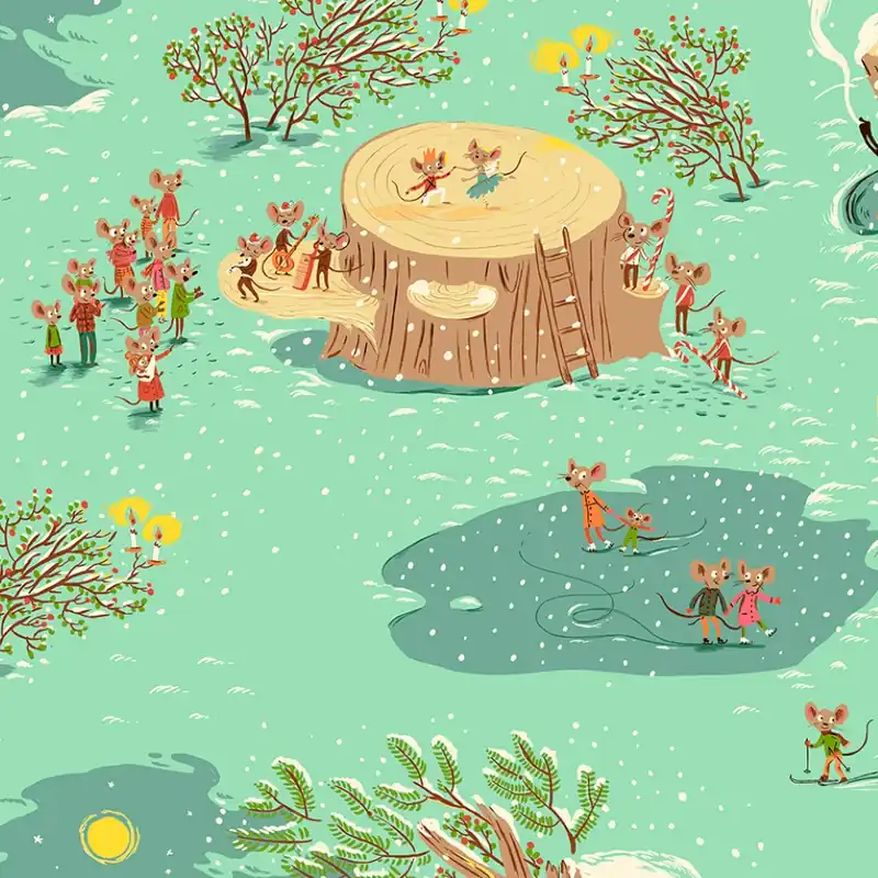 Heather Ross Studio Edit Christmas Mice Aqua Nur Für Kurze Zeit