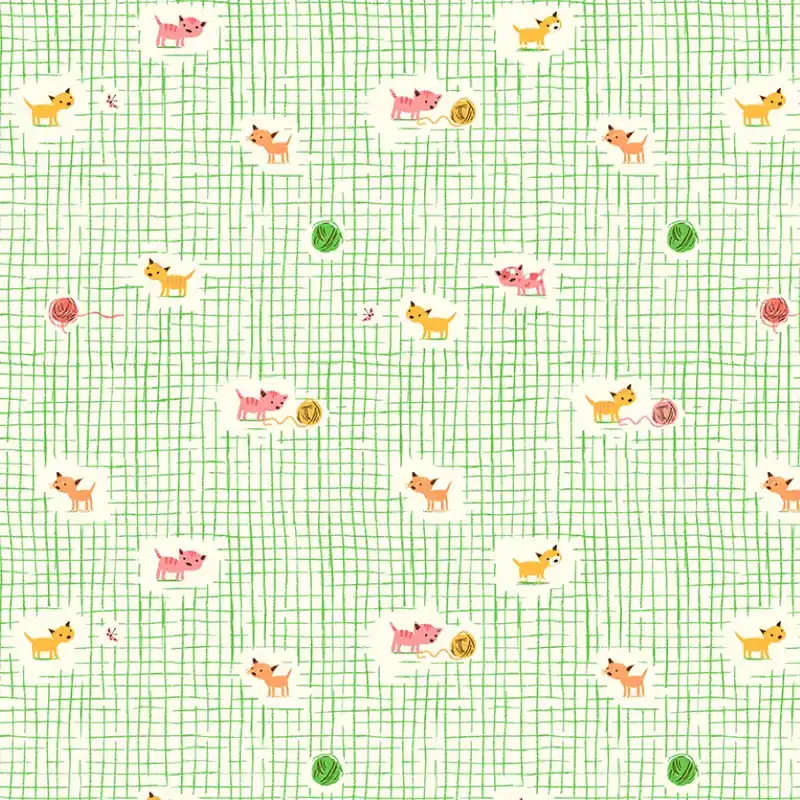 Heather Ross Studio Edit Kitten Plaid Green Sale