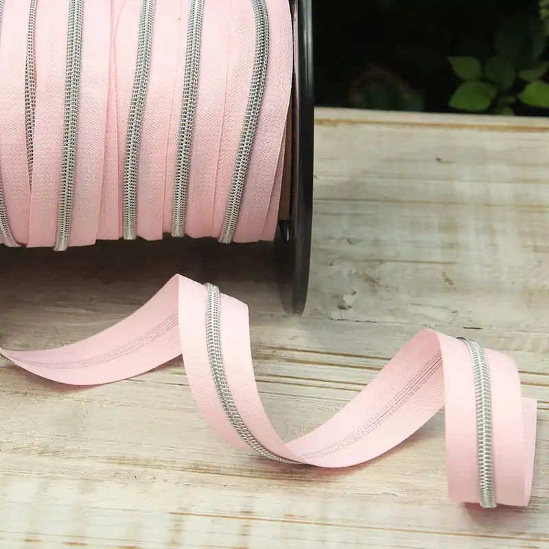 Preisreduziert Reißverschluss metallisiert rosa/silber breite Raupe