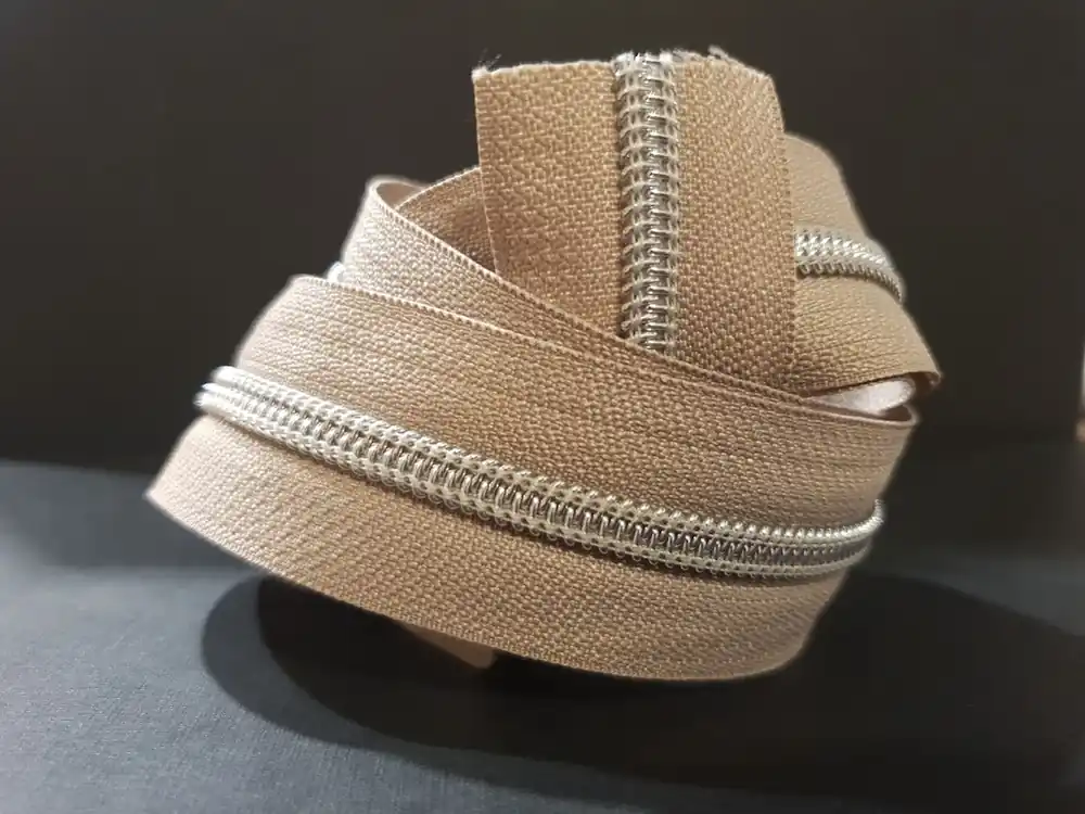 Reißverschluss metallisiert hellbraun/silber breite Raupe Mengenrabatt