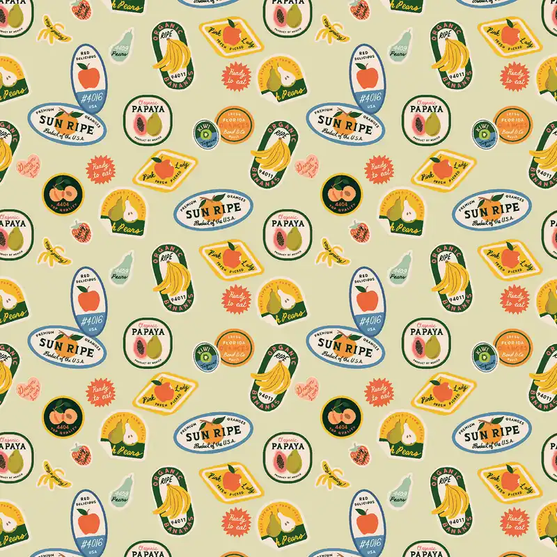 Neuheit Cotton and Steel Orchard Fruit Stickers Khaki