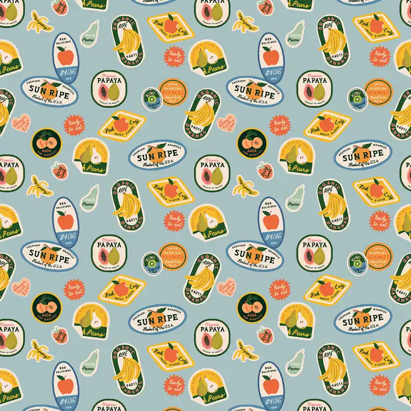 Cotton and Steel Orchard Fruit Stickers Light Blue Jetzt Bestellen