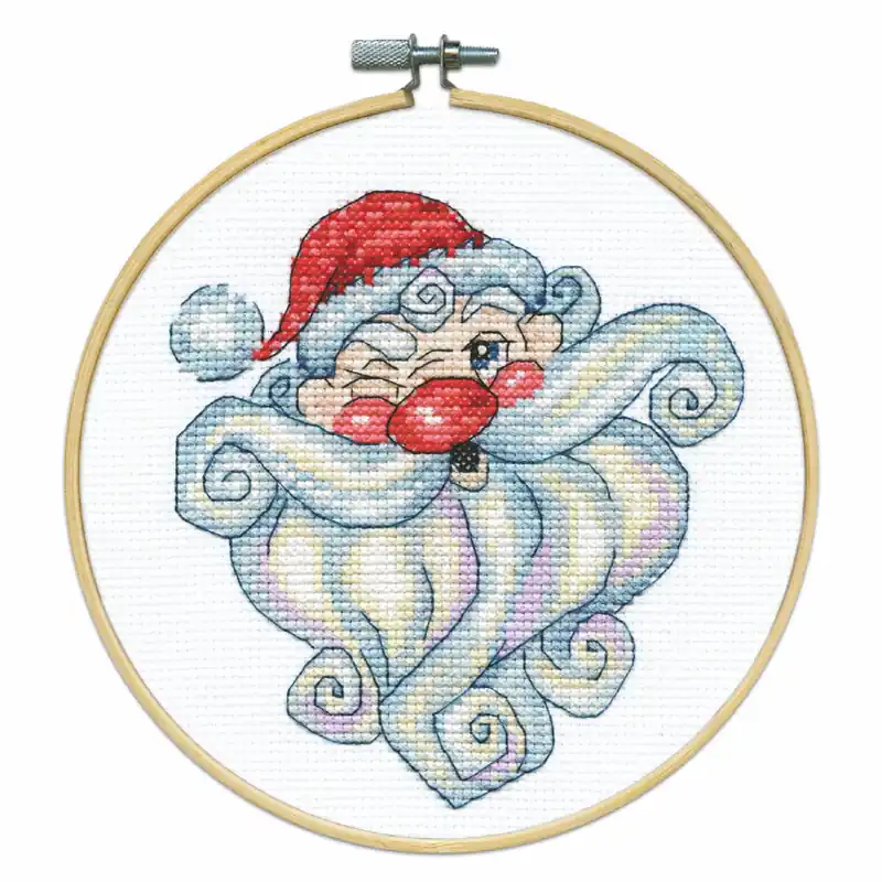 Jetzt Bestellen Design Works Kreuzstich Stickpackung mit Stickrahmen „Zwinkernder Weihnachtsmann“, Zählmuster, Diam. 15cm