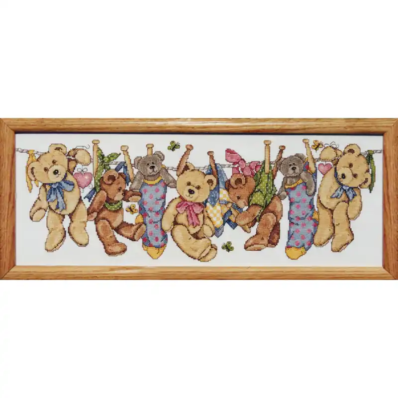 Design Works Kreuzstich Stickpackung „Teddies auf der Leine“, Zählmuster, 20x56cm Zertifiziert