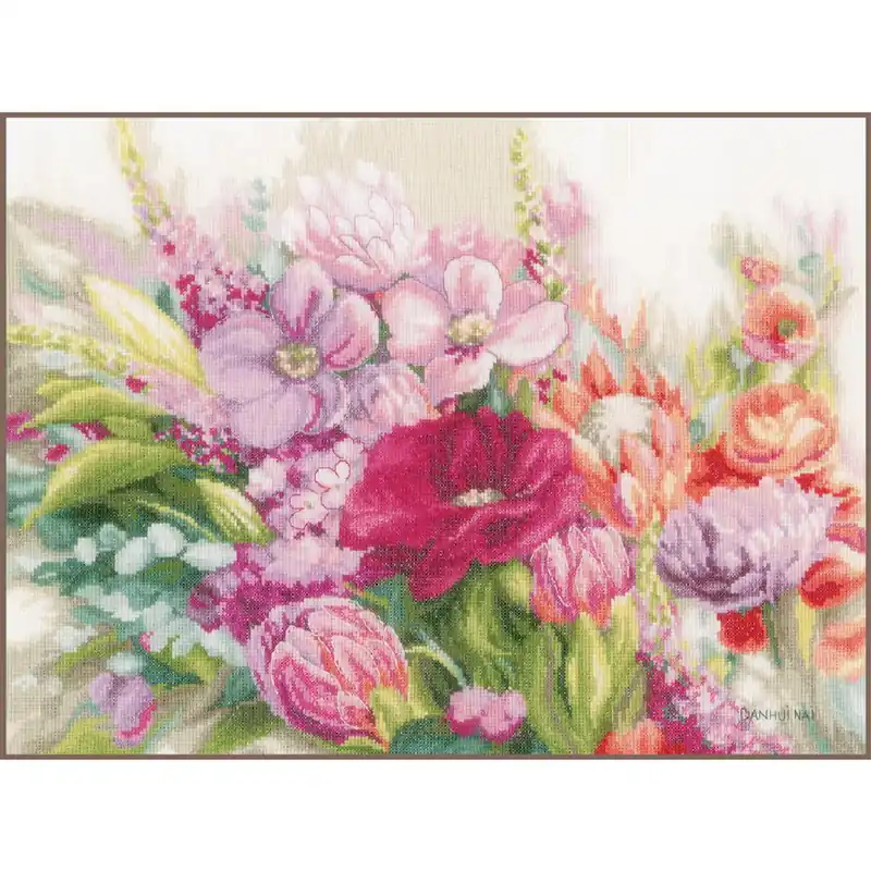 Kostenloser Rückversand Lanarte Kreuzstich Stickpackung „Leuchtende Blumen“, Zählmuster, 47x37cm