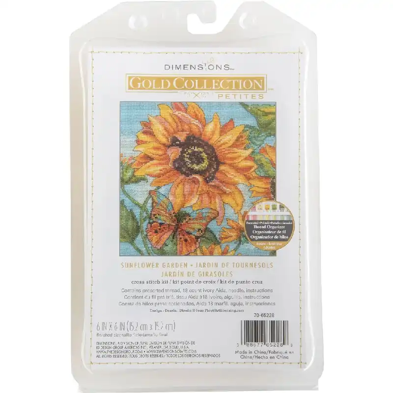 Dimensions Kreuzstich Stickpackung „Gold Collection Petites, Sonnenblumengarten“, Zählmuster, 15,2×15,2cm Letzte Chance