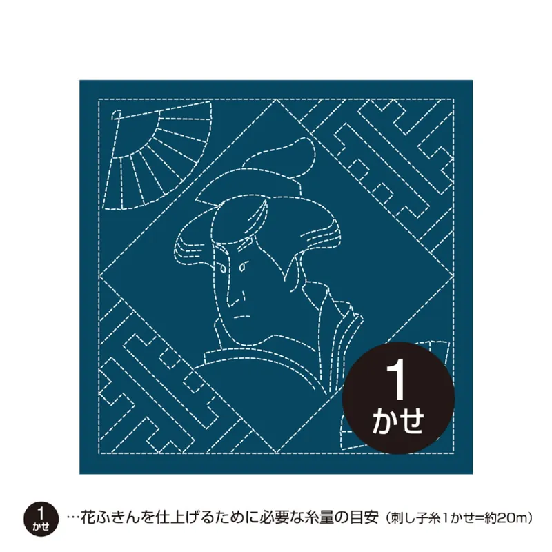 Olympus Sashiko Sampler (nur Stoff) „Hana Fukin (Navy) Ukiyo-E Beauty“, Stoff bedruckt, 33x33cm, Original aus Japan Gratis Versand